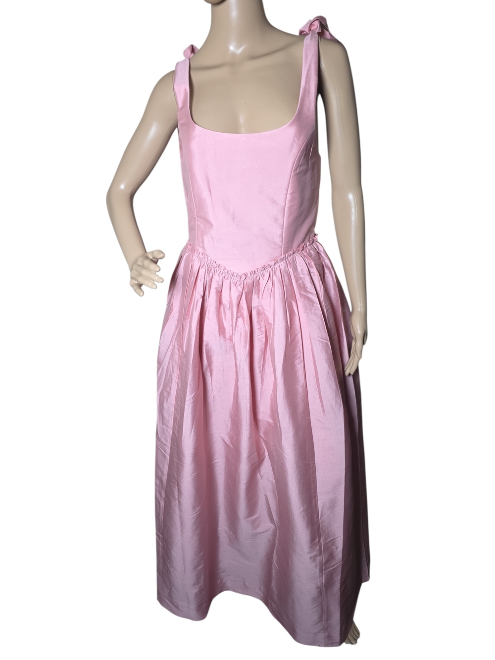 Pink Satin Sleeveless Formal Dress with Tie Straps